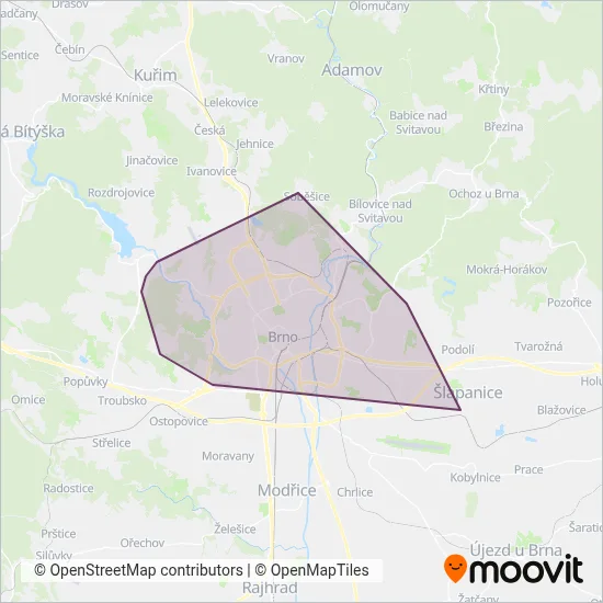 IDS JMK (Data from: KORDIS JMK, DPMB) - Cable Car coverage area map