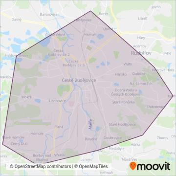 Схема покрытия компании Dopravní podnik města České Budějovice, a.s. (Автобус)