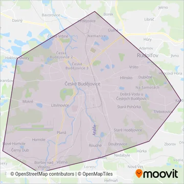 Схема покрытия компании Dopravní podnik města České Budějovice, a.s. (Автобус)