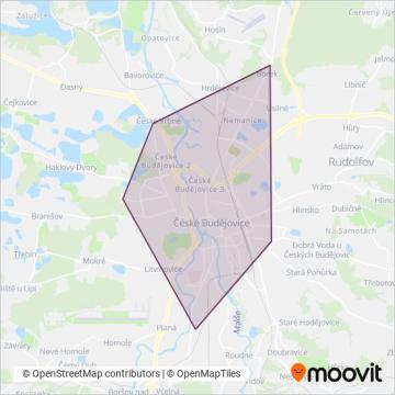 Схема покрытия компании Dopravní podnik města České Budějovice, a.s. (Канатная дорога)