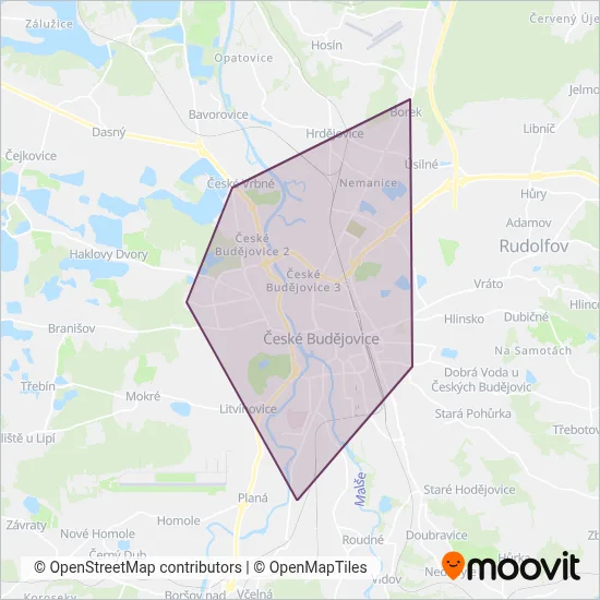 Dopravní podnik města České Budějovice, a.s. (Cable Car) coverage area map
