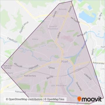 Схема покрытия компании Plzeňské městské dopravní podniky, a.s. (Трамвай)