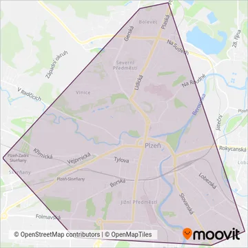 Схема покрытия компании Plzeňské městské dopravní podniky, a.s. (Трамвай)