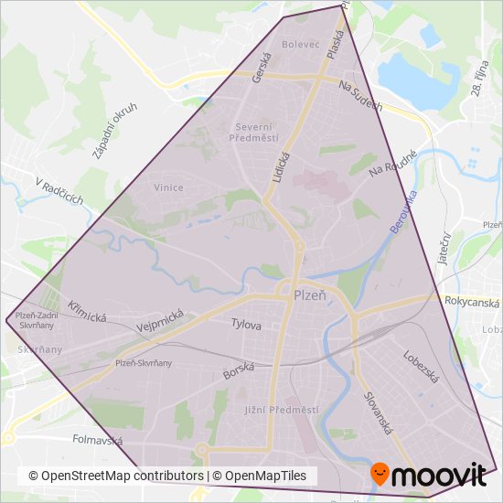 Plzeňské městské dopravní podniky, a.s. coverage area map