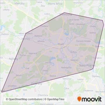 Схема покрытия компании Plzeňské městské dopravní podniky, a.s. (Автобус)