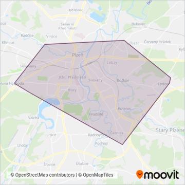 Схема покрытия компании Plzeňské městské dopravní podniky, a.s. (Канатная дорога)