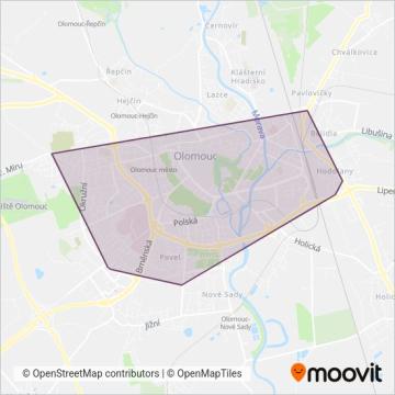 Схема покрытия компании Dopravní podnik města Olomouce, a.s. (Трамвай)