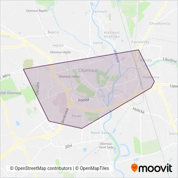 Схема покрытия компании Dopravní podnik města Olomouce, a.s. (Трамвай)