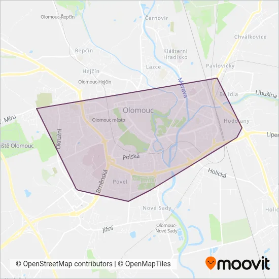 Dopravní podnik města Olomouce, a.s. (Tram) coverage area map