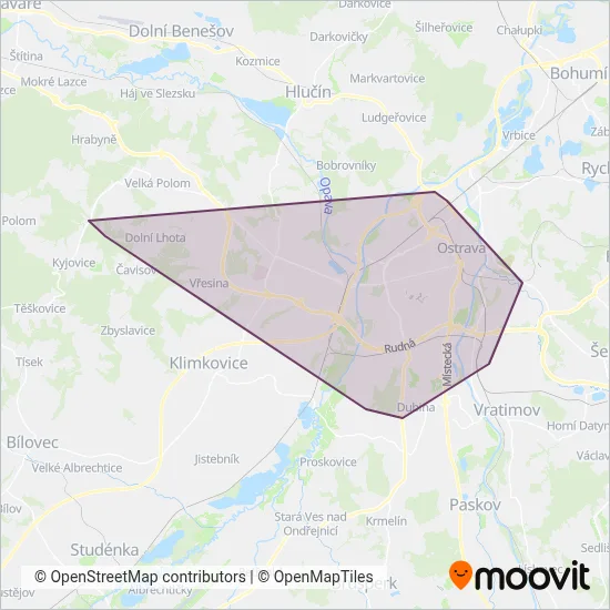Dopravní podnik Ostrava a.s. (Tram) coverage area map