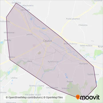 Městský dopravní podnik Opava, a.s. (Bus) coverage area map