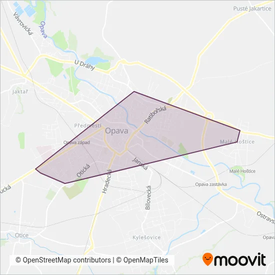 Městský dopravní podnik Opava, a.s. (Cable Car) coverage area map