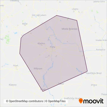 Pražská Integrovaná Doprava (PID) - Rail coverage area map