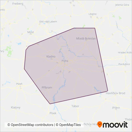 Pražská Integrovaná Doprava (PID) - Rail coverage area map