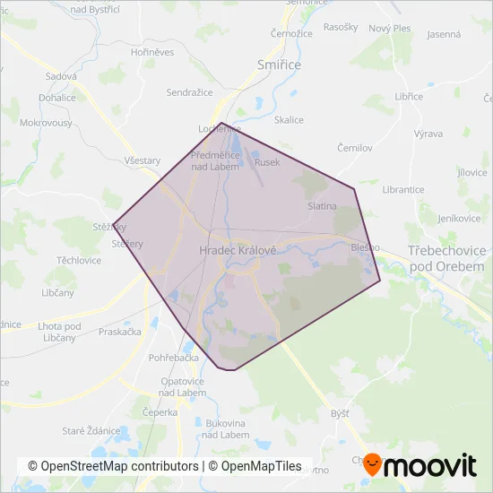 Dopravní podnik města Hradce Králové, a.s. (Bus) coverage area map