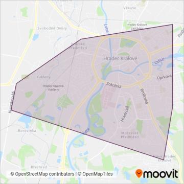 Схема покрытия компании Dopravní podnik města Hradce Králové, a.s. (Канатная дорога)