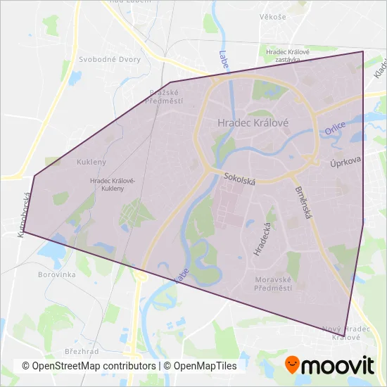Dopravní podnik města Hradce Králové, a.s. (Cable Car) coverage area map