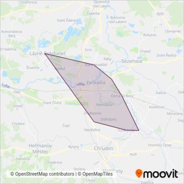 Dopravní podnik města Pardubic a.s. (Cable Car) coverage area map
