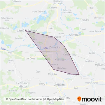 Dopravní podnik města Pardubic a.s. (Cable Car) coverage area map