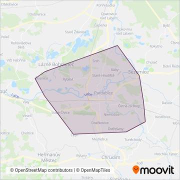 Dopravní podnik města Pardubic a.s. (Bus) coverage area map