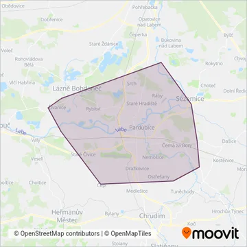 Dopravní podnik města Pardubic a.s. (Bus) coverage area map