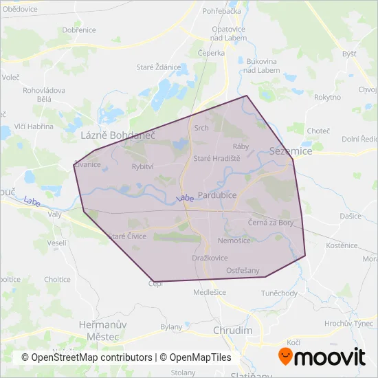 Dopravní podnik města Pardubic a.s. (Bus) coverage area map