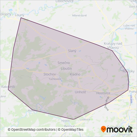 Mapa pokrytí CSAD MHD Kladno a.s.