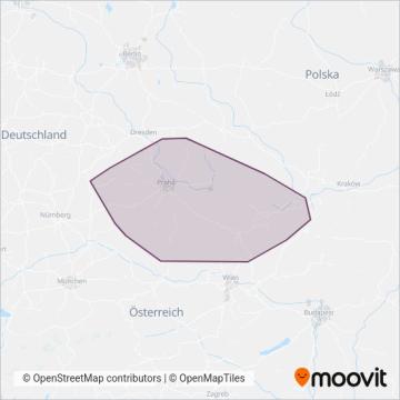 České dráhy a.s. (Rail) coverage area map
