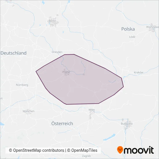 České dráhy a.s. (Rail) coverage area map