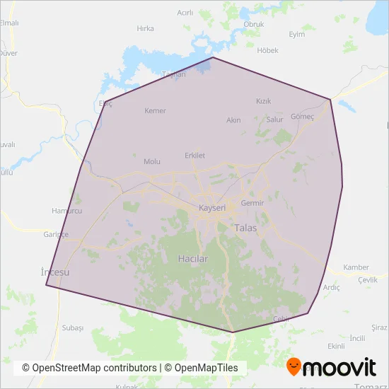 Kayseri Ulaşım coverage area map