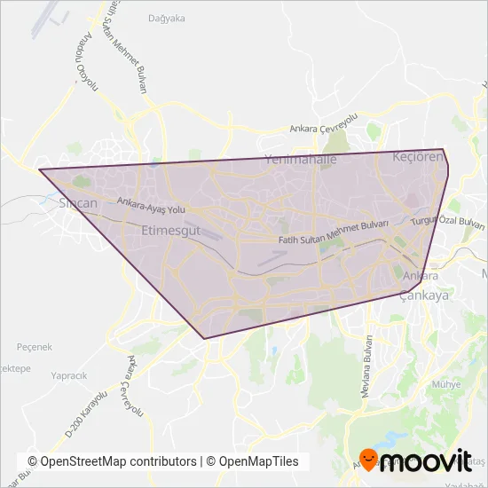 Ankara Metrosu coverage area map