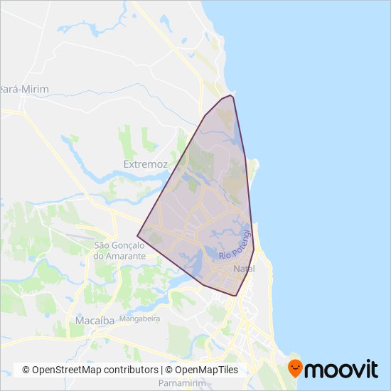 Mapa da área de cobertura da Transporte Opcional da Área E1