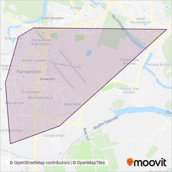 Mapa da área de cobertura da Cooptraftrn - Coop. Transp. Alt., Fretamento e Turismo do RN