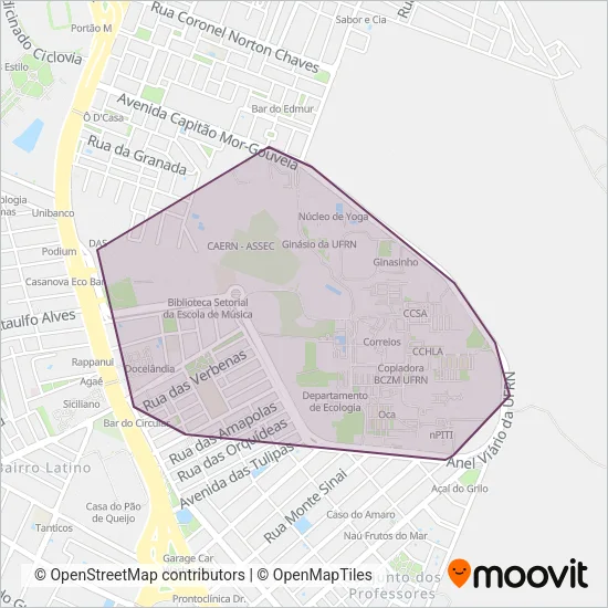 Mapa da área de cobertura da Pool Circular UFRN