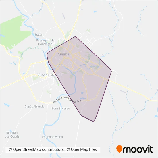 Mapa da área de cobertura da Integração