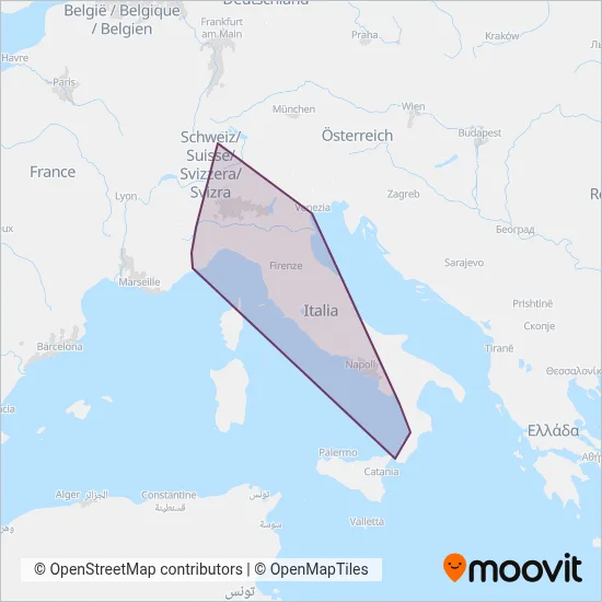 Area coperta dal servizio di Trenitalia (Treno)
