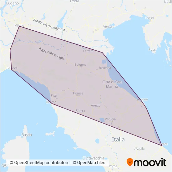 Area coperta dal servizio di Trenitalia-Tper
