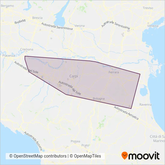 Area coperta dal servizio di Trasporti Pubblici Emilia-Romagna