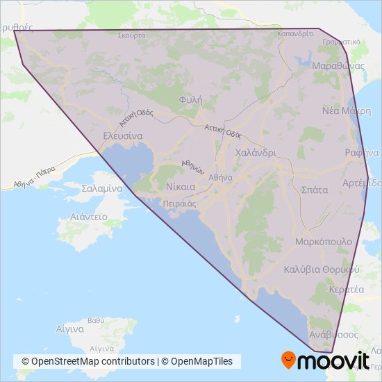 Συγκοινωνίες Αθηνών - ΟΑΣΑ coverage area map