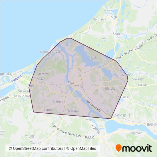 Rīgas satiksme (Bus) coverage area map