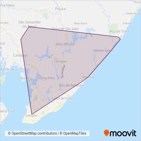 Mapa del área de cobertura de Atlântico Transportes e Turismo