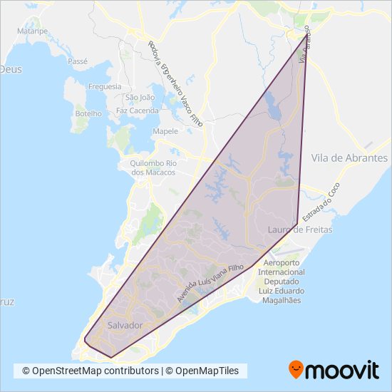 Mapa del área de cobertura de Avanço Transportes