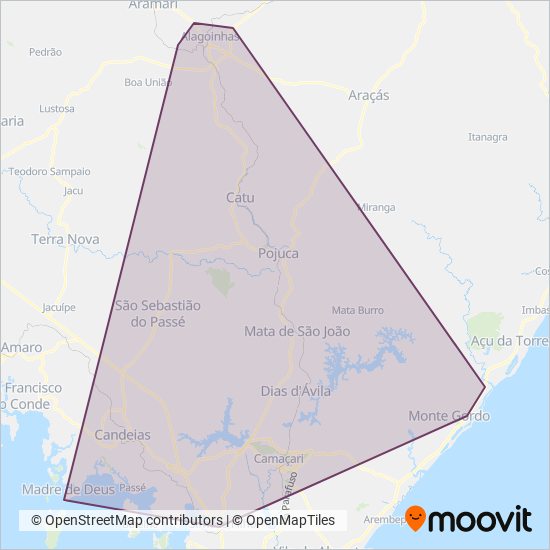 Mapa da área de cobertura da ATP - Alagoinhas Transportes Públicos