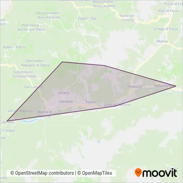 Area coperta dal servizio di SkiBus Val Di Fiemme