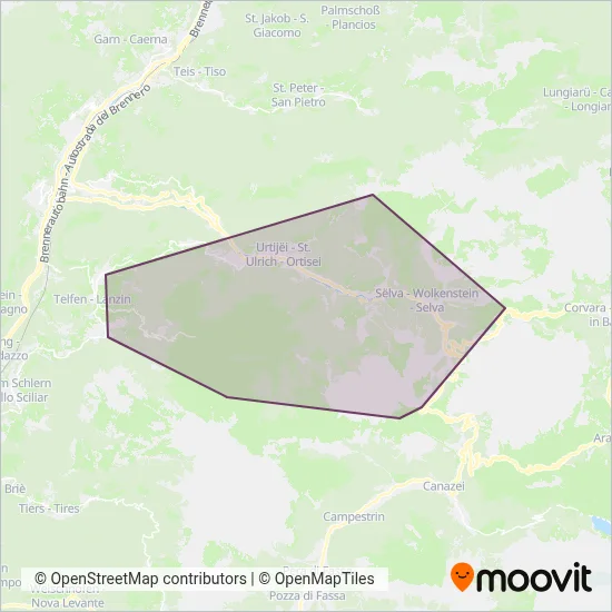 Area coperta dal servizio di Dolomites Seiser Alm (Funivia)