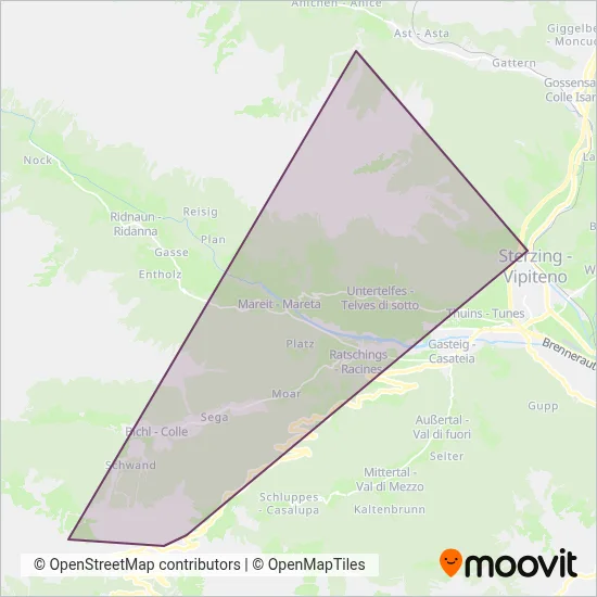 Area coperta dal servizio di Comprensorio Racines-Vipiteno-Giovo (Funivia)