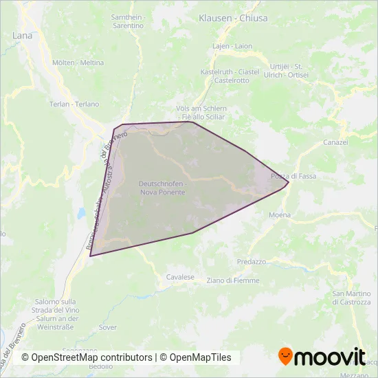 Area coperta dal servizio di Consorzio Altoadige Autonoleggiatori