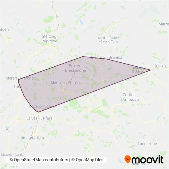Area coperta dal servizio di SAD Bahn (Treno)