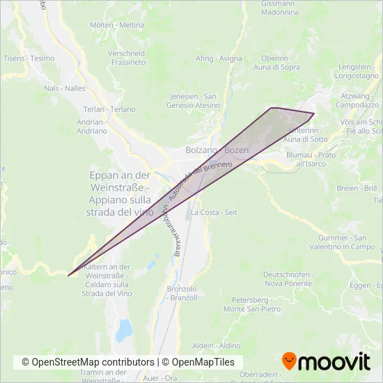 Area coperta dal servizio di STA - Strutture Trasporto Alto Adige (Bus)
