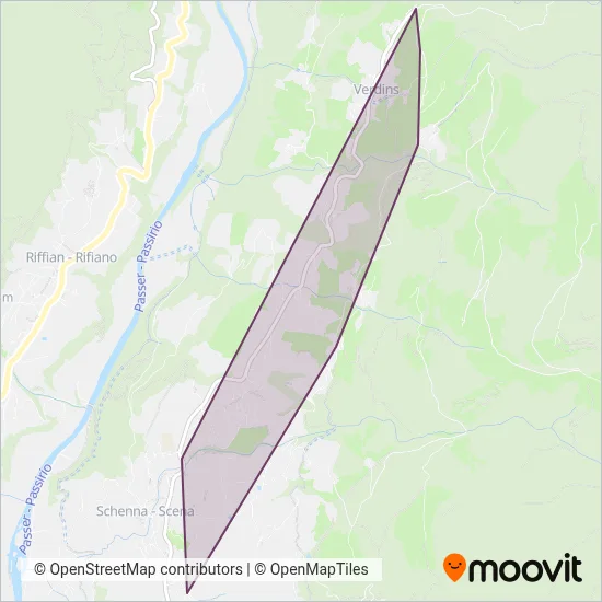 Merano-Naturno-Parcines-Scena Tourist Association (Bus) coverage area map